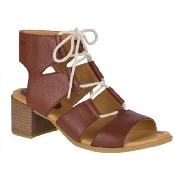 Sperry Top Sider Vivienne Lia Leather Sandals Lace Up Block Heel Size 7 - Picture 1 of 9